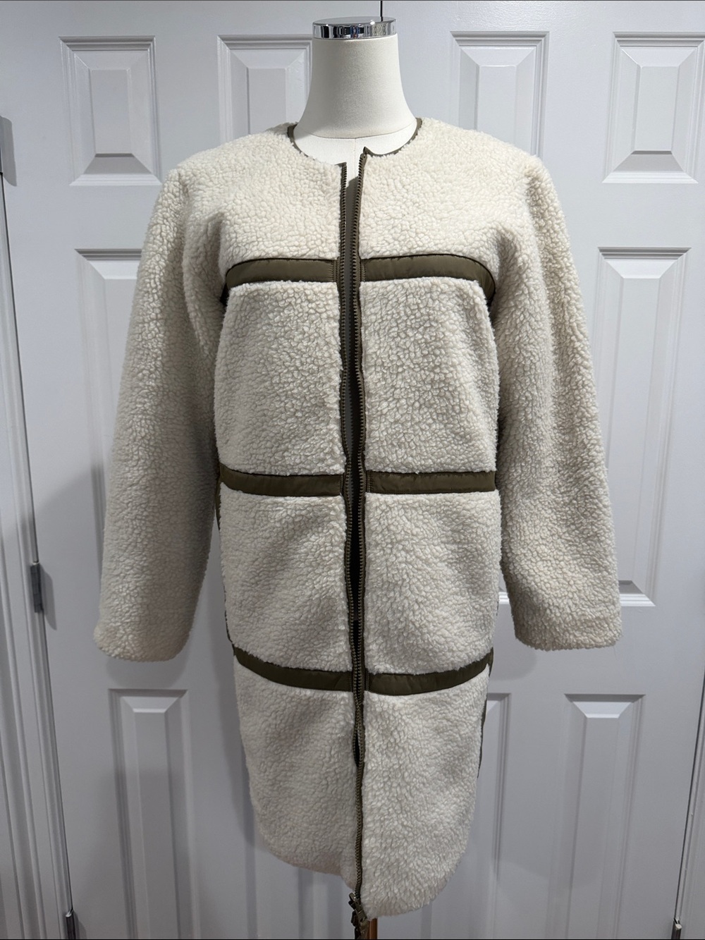 NWT Rails Granger Reversible Sherpa Long Coat Olive Trim Jacket XS but Large